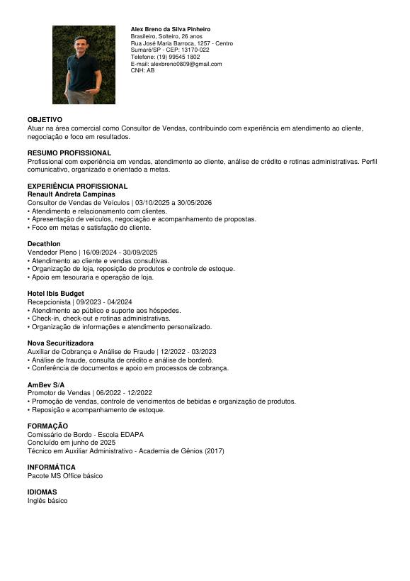 Currículo de Alex Breno, página 1