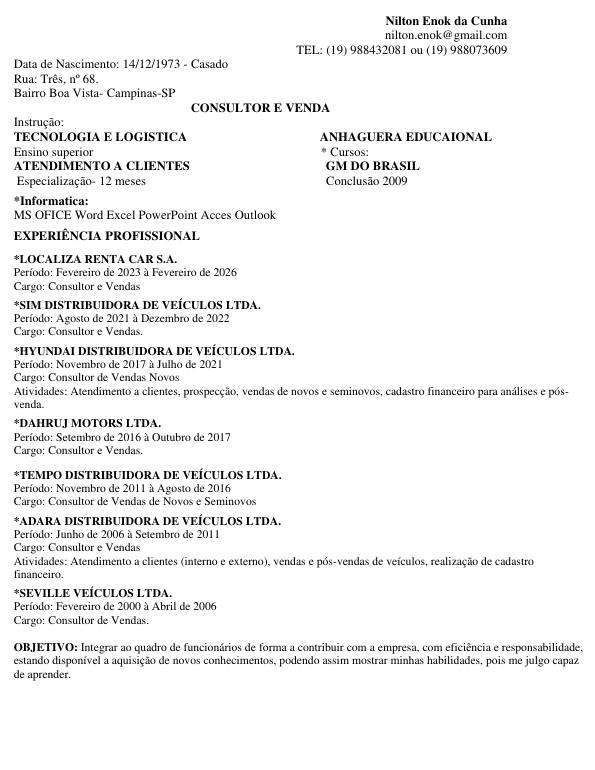 Currículo de Nilton Enok, página 1