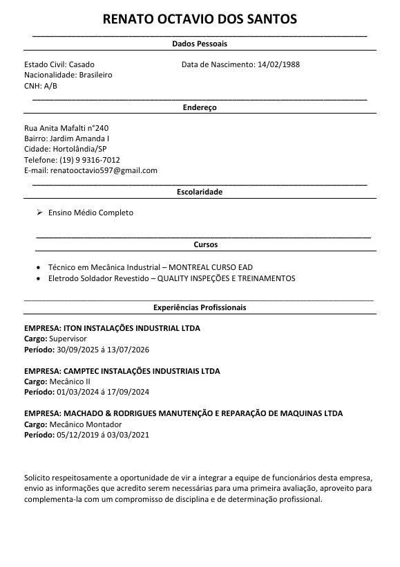 Currículo de Renato Octavio, página 1